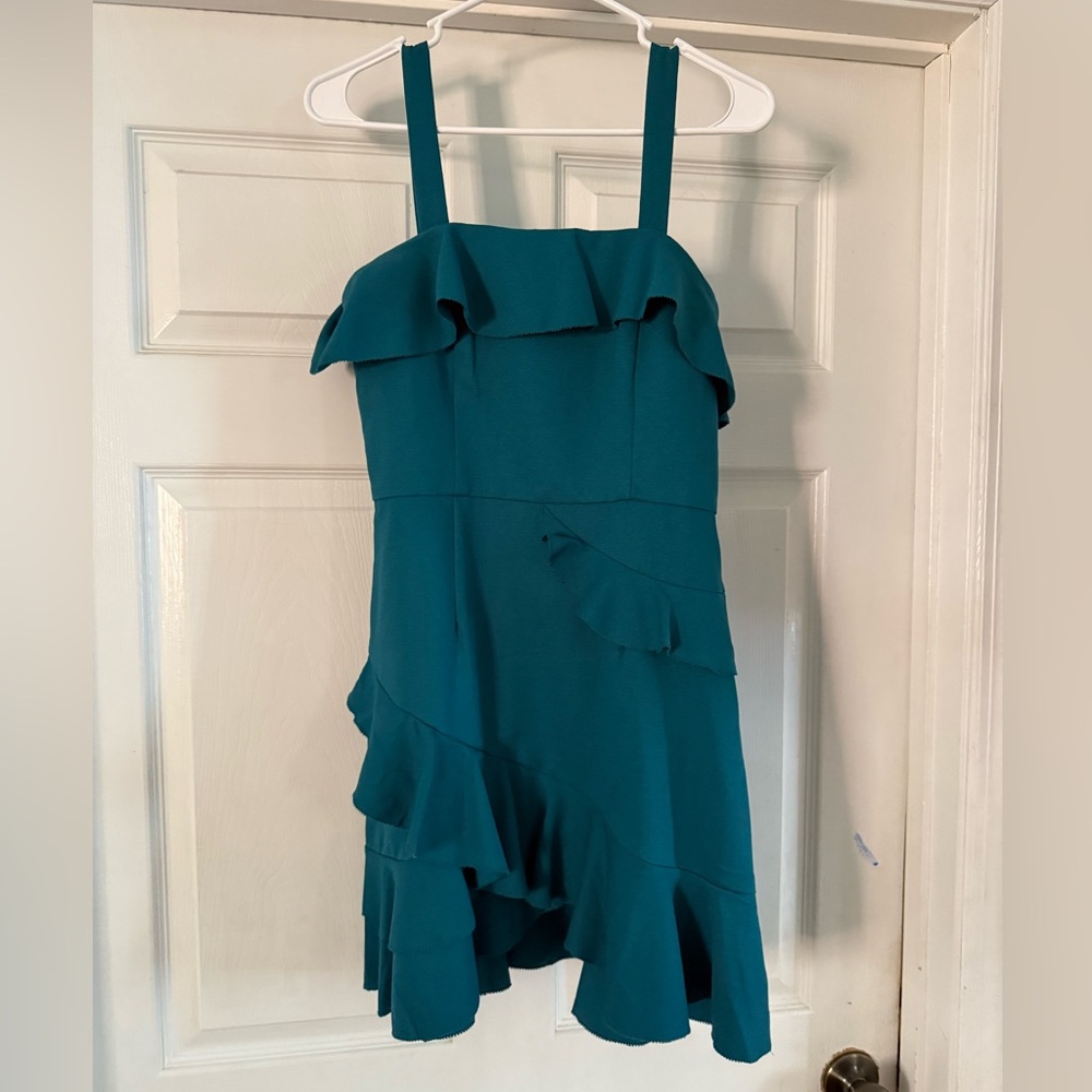 Elegant Teal Ruffle Midi Dress